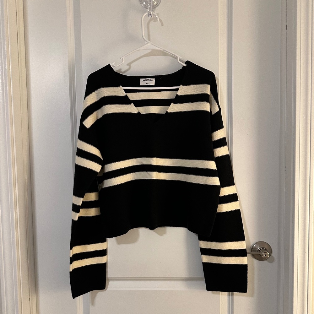 LNA Clothing Black w/white stripes cropped sweater, Size S